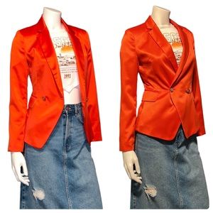 NWT Forever 21 Vibrant Deep Orange Satin Blazer Jacket XS